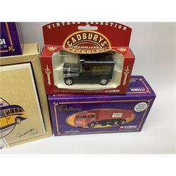 Corgi - four Weetabix promotional models; three Cadburys promotional models; United Dairies limited edition two-vehicle set; AEC limited edition two-vehicle bus set; and five other Corgi die-cast models/figures; all boxed (14)