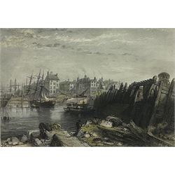 George Balmer (British 1806-1846): 'Burlington' Quay Bridlington, pencil sketch for engraving titled in the artist's hand 22cm x 39cm, together with the hand-coloured engraving by James Stephenson (British 1808-1886) pub. William Finden's 'The Ports, Harbours, Watering-Places and Coast Scenery of Great Britain' c.1842, 15cm x 18cm (2)