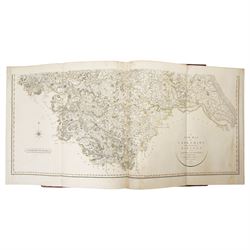 John Cary (British 1755-1835): 'Cary's New English Atlas; A Complete Set of County Maps from Actual Surveys', comprising general map of England & Wales, 46 engraved county maps with contemporary hand-colouring, complete with index, pub. J. Cary, London 1809, rebound in half calf with marbled boards 57cm x 37cm