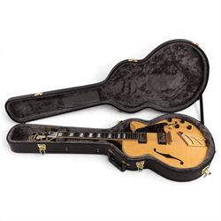 D'Angelico Excel SS electric guitar, with semi-hollow body in amber finish, serial no. US15070189, in D'Angelico hard case, guitar L105cm