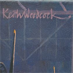 Keith Woodcock (British Contemporary): Dawn take-off 1945 - American B-17, oil on canvas signed, titled verso 30cm x 30cm