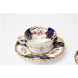 Grainger Lee & Co Worcester teacup, together with a collection of cobalt blue cabinet cups and saucers,  including a Royal Doulton hand-painted example by E Percy, and various others 19th century and later, mostly unmarked (7 pairs)