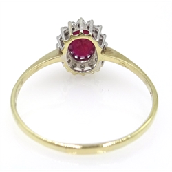  9ct gold ruby and diamond cluster ring hallmarked  