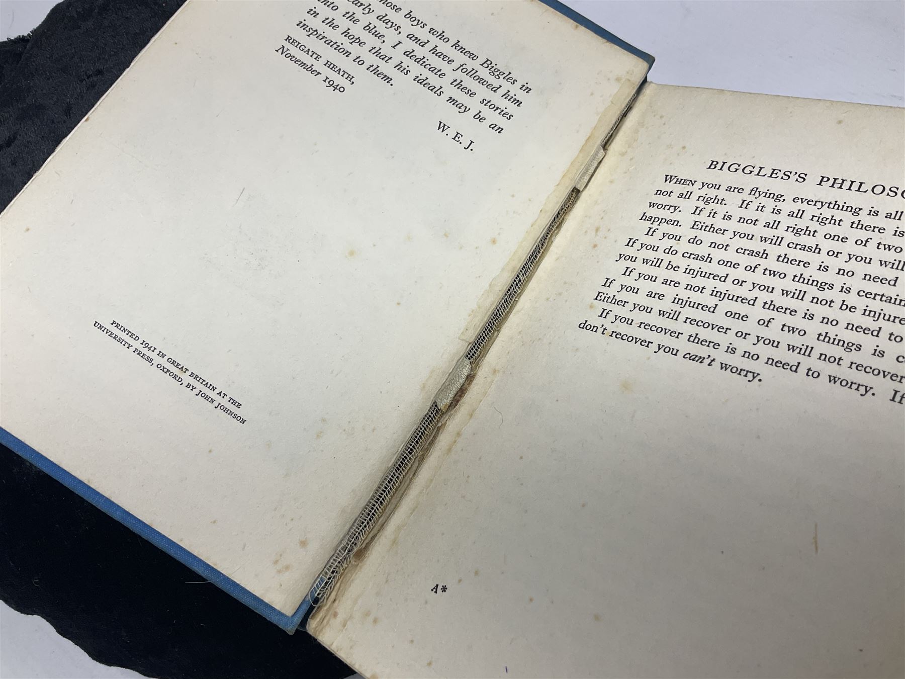 Captain W.E Johns; Spitfire Parade Biggles at War, first edition, Oxford University Press, 1941