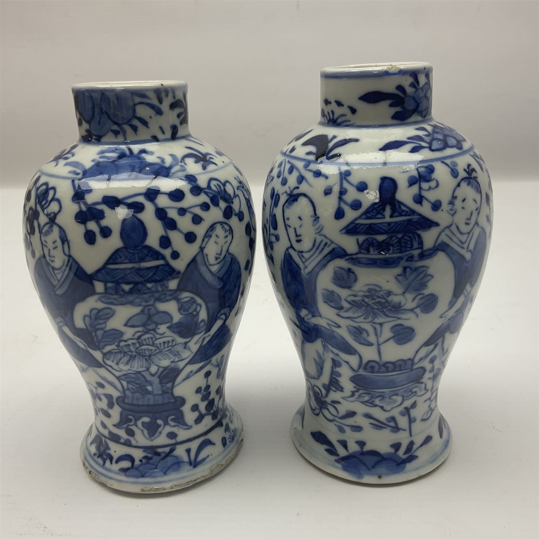 Pair of Chinese blue and white vases, of squat baluster form, each