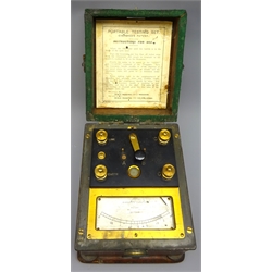  Evershed's Ohmmeter No.7066 with silvered dial in mahogany case with leather handle. H16.5cm   