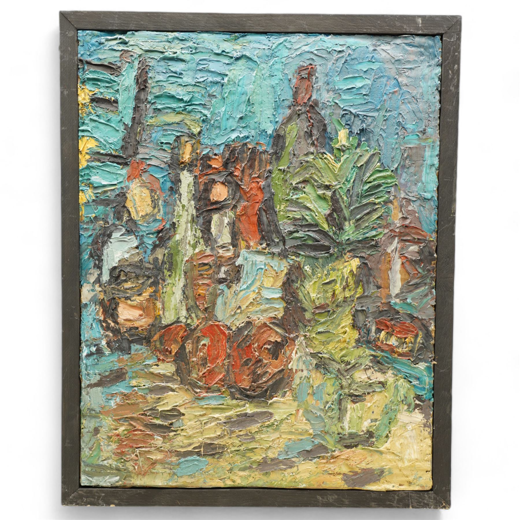 Barry De More (Yorkshire 1948-2023): Still Life of 'Pineapple' and Fruit, gouache oil and impasto on cardboard signed titled and dated 2017 verso 45cm x 35cm
Notes: Acclaimed as one of the North's greatest expressionist artists, Barry De More (1948-2023) used a heavy impasto style to transfer his love of Yorkshire landscapes, townscapes and people to canvas. His work sits comfortably in the company of work by Kossoff and Auerbach, selling to collectors in the UK and overseas. De More's work can be found in the permanent collection of work by Northern Artists at Dean Clough, one of the UK's largest contemporary art galleries.