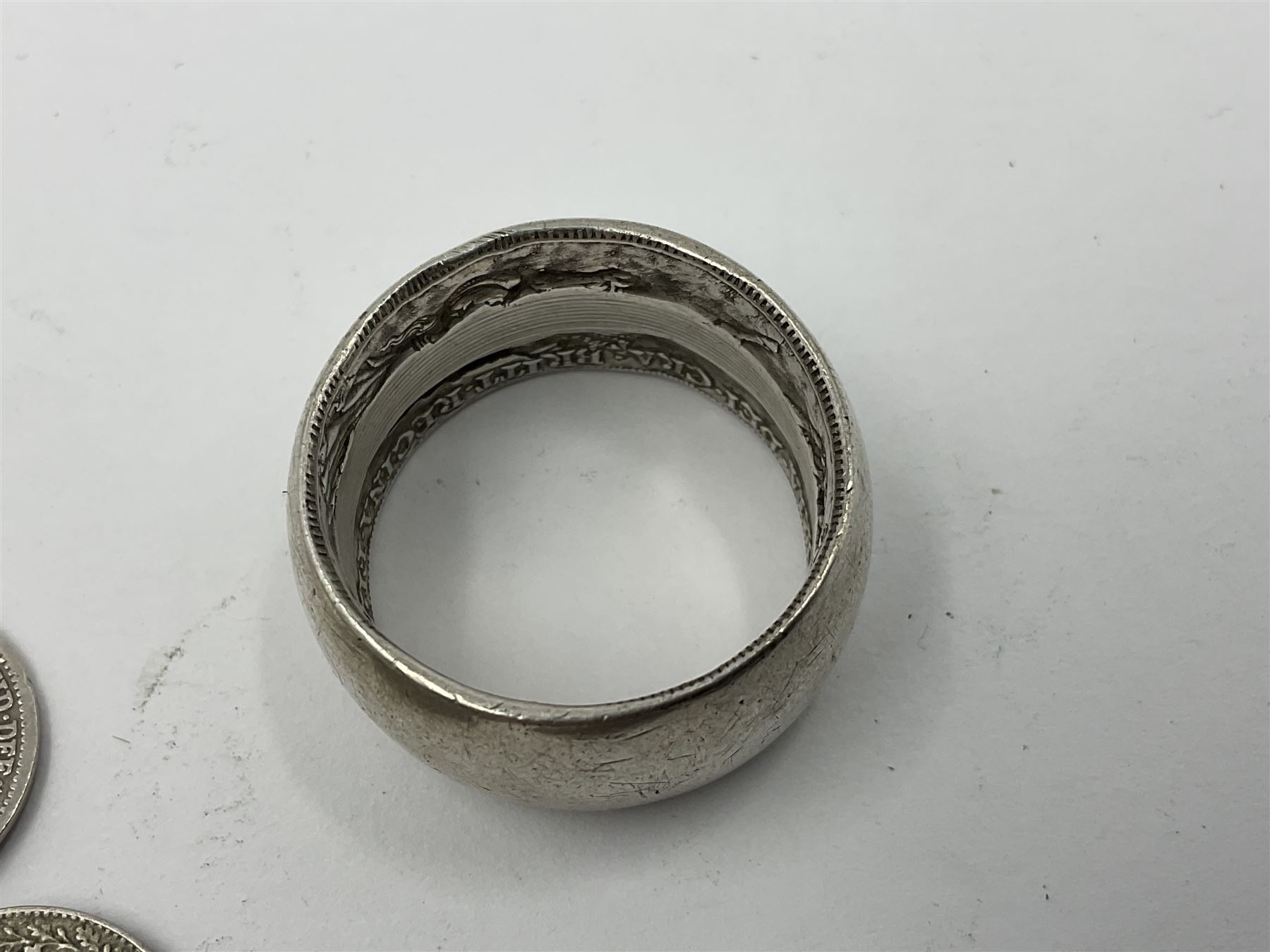 Queen Victorian 1891 crown, 1898 half crown, silver coin ring, silver coin bracelet etc