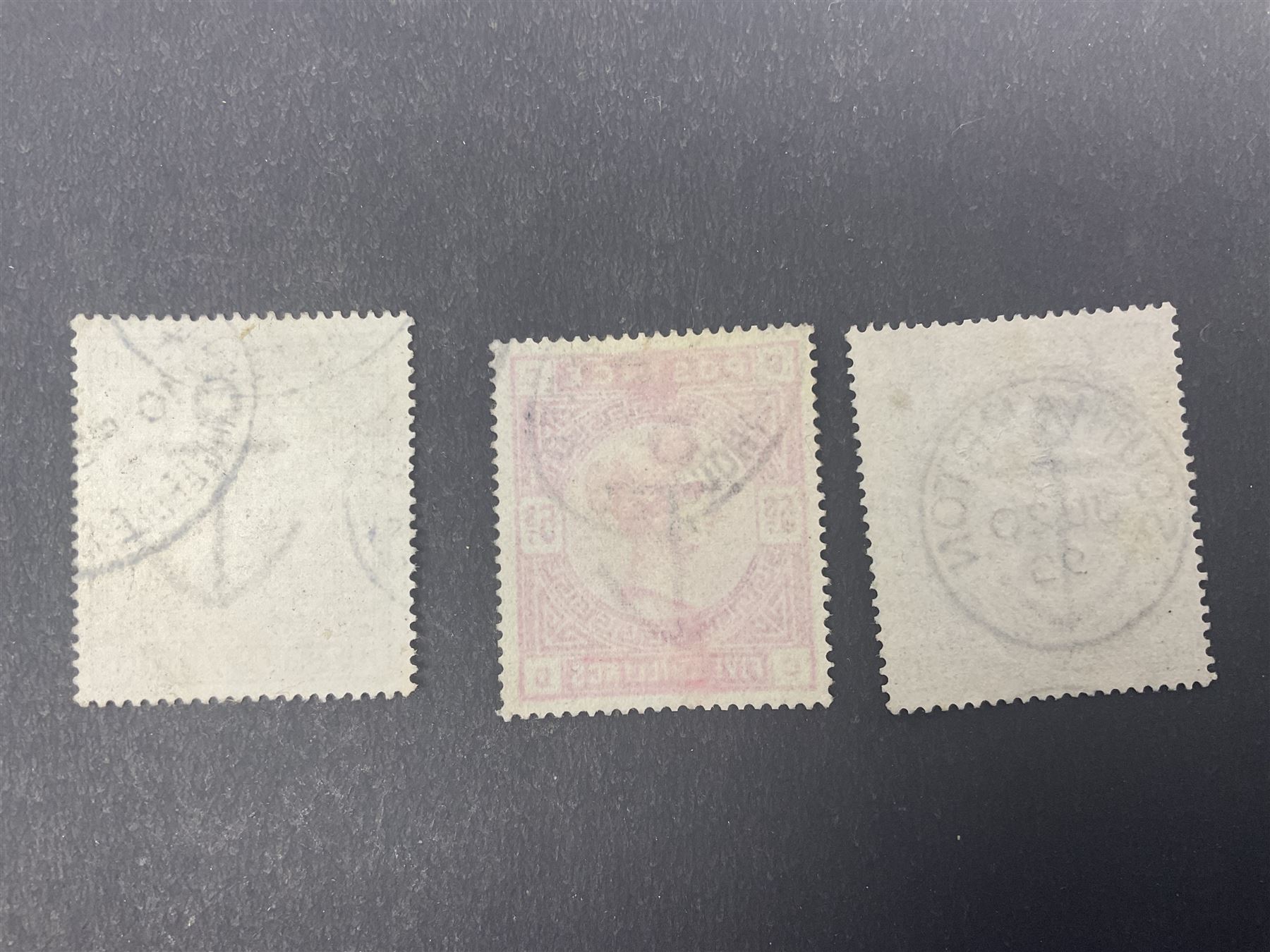 Great Britain Queen Victoria 1883-4 stamps, comprising two shillings and sixpence, five shillings and ten shillings, all used, all previously mounted