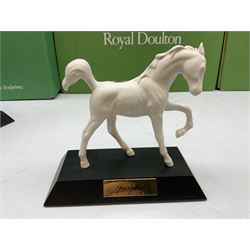 Five Beswick and Royal Doulton horse figures in matt white on black plinths, comprising of  Spirit of Affection no. 2689/2536, Springtime no.2837, Spirit of peace no.2916, Spirit of earth no.2914 and Spirit of the wild no. 183, together with a composite figure of a horse (6)