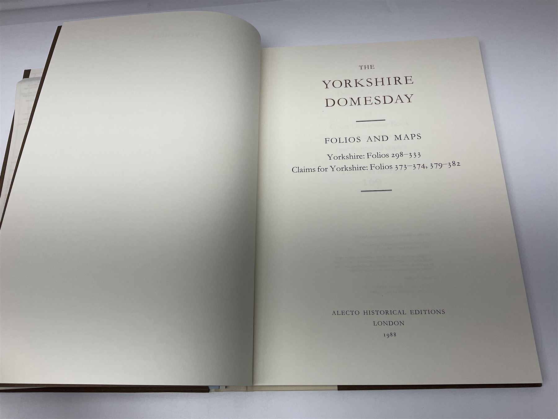 Domesday Books Yorkshire Edition, comprising three volumes; Introduction and Translation, Folios and Maps, and Domesday Book Studies, published by Alecto Historical Editions, London 1987
