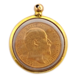  1910 gold half sovereign in gold picture pendant, hallmarked 9ct   