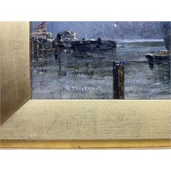 Richard Weatherill (British 1844-1913): Ships at Anchor in Whitby Harbour, oil on board signed 28cm x 45cm