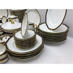 Pirkenhammer of Czechoslovakia Carlsbad pattern tea and dinner for twelve place settings to include dinner plates, soup bowls, side plates, covered tureen, tea cups and saucers, coffee cups and saucers, teapot, milk jug, covered surier, etc, with an addition twelve dinner plates (110)
