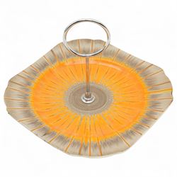 Collection of Shelly Harmony Drip wares, including conical form volcano vase, cake stand, raised bowl and squat vase, in shades of brown orange and green, volcano vase H21cm (4)