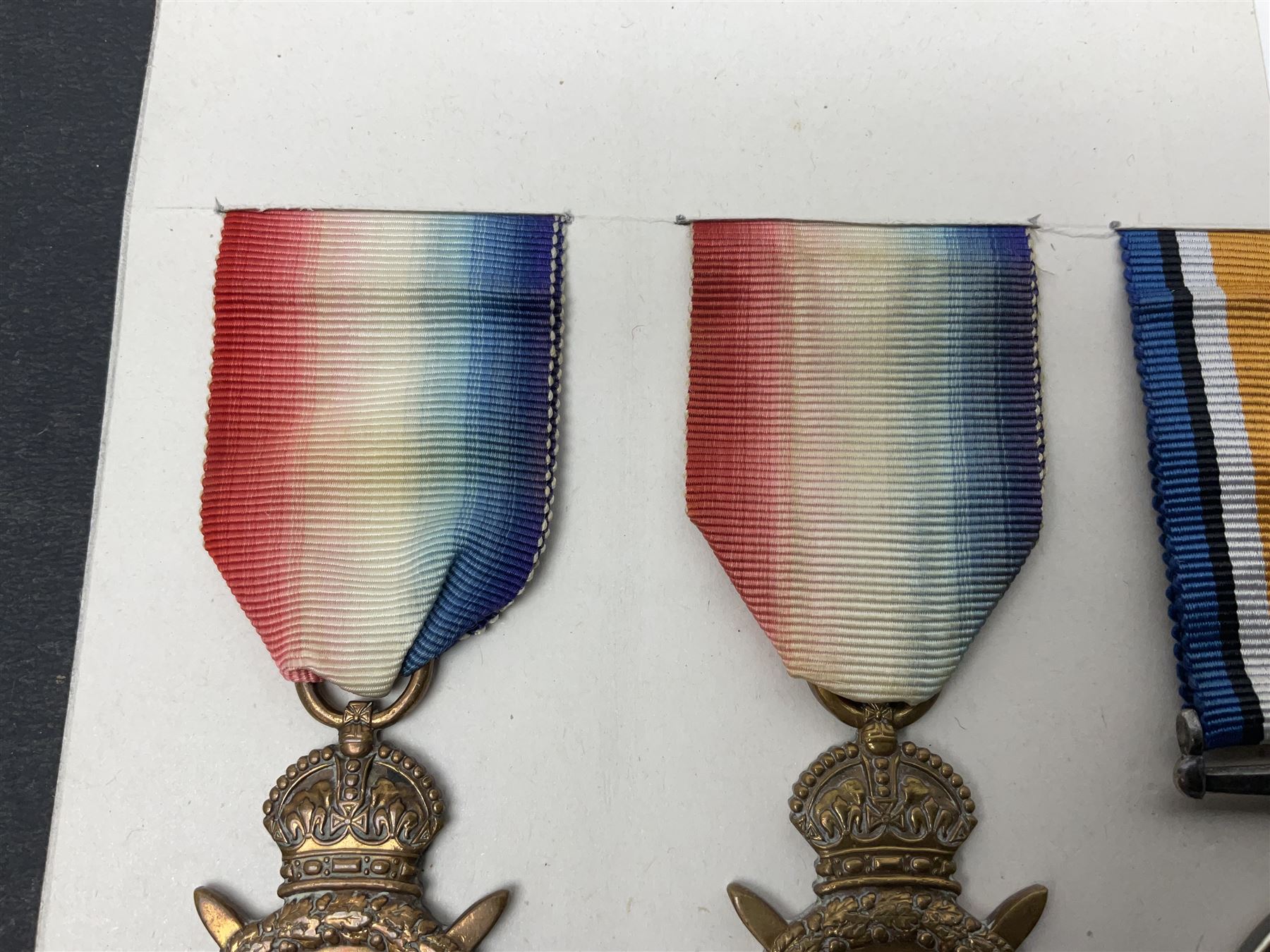 Representative display of five WWI Campaign Stars and Medals to different recipients comprising 1914 'Mons' Star to 13800 Gnr. R. Pexman R.F.A.; 1914-15 Star to TS822 F. Bage T.R. R.N.R.; British War Medal to 90461 Dvr. A.A. Cross R.A.; Mercantile Marine Medal to Patrick J. Magrath; and Victory Medal to 2657 Cpl. W.R. Kenny Norf. Yeo.; all with ribbons (5)