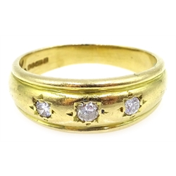  18ct gold three stone gypsy set diamond ring, hallmarked   