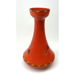 A large Shelley vase, of bulbous form with waisted neck and flared rim, the red ground decorated with the Vine and Grape pattern, with printed mark beneath and painted pattern no 8632, H41cm. 