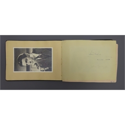  WW2 period autograph album containing signatures of entertainers and celebrities predominantly on laid-in photographs and letters including Eleanor Roosevelt on White House calling card with accompanying letter, Vera Lynn, John Geilgud, Geraldo, Richard Murdoch, Norman Evans, Evelyn Laye, Vivien Leigh, Eric Portman, Dorothy Lamour, Jack Warner, Anna Neagle, Wilfred Pickles etc  