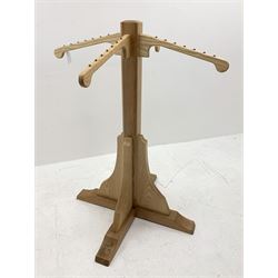 *Light ash wood clothes stand, four out splay branches, on cruciform base, H128cm, W100cm