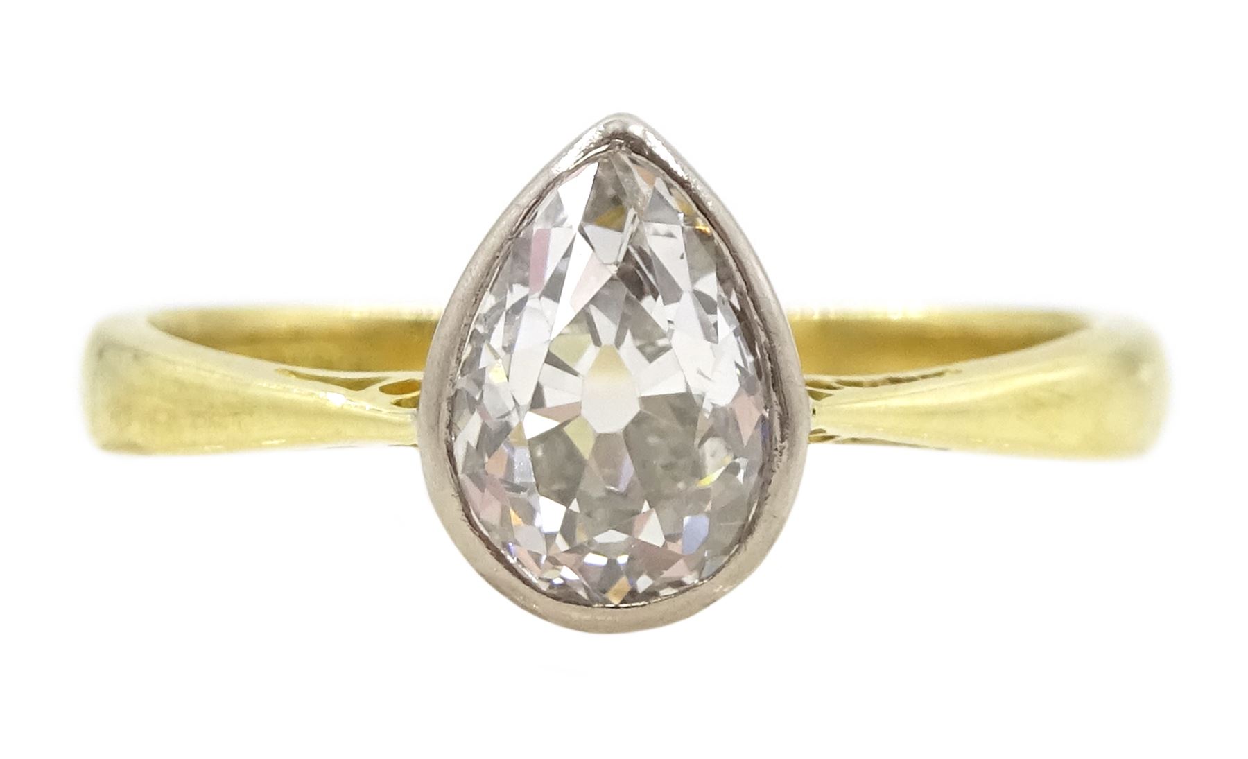 18ct gold single stone old pear cut diamond ring, Birmingham 2004, diamond approx 1.15 carat