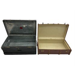 'The Marshall Improved Air & Water-Tight Chest' 1917-1933, metal bound military chest with tin liner (92cm x 53cm x 35cm), and a wooden bound canvas travel trunk (92cm x 52cm x 32cm)