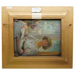 Alfred John Billinghurst: (British 1880-1963): 'Girl in a Barrow', oil on canvas unsigned, painted with a portrait of a girl reading painted verso 50cm x 60cm
Provenance: with 20th Century Gallery, London