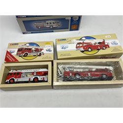 Corgi - eleven fire-fighting vehicles comprising limited edition 54706 E1 Side Mount Washington DC and 54902 E1 75ft Ladder Duncan Fire Department; 97392 Simon/Dennis Hydraulic Platform; 97361 AEC Turntable Ladder;  and seven 'Fire Heroes'; all boxed (11)