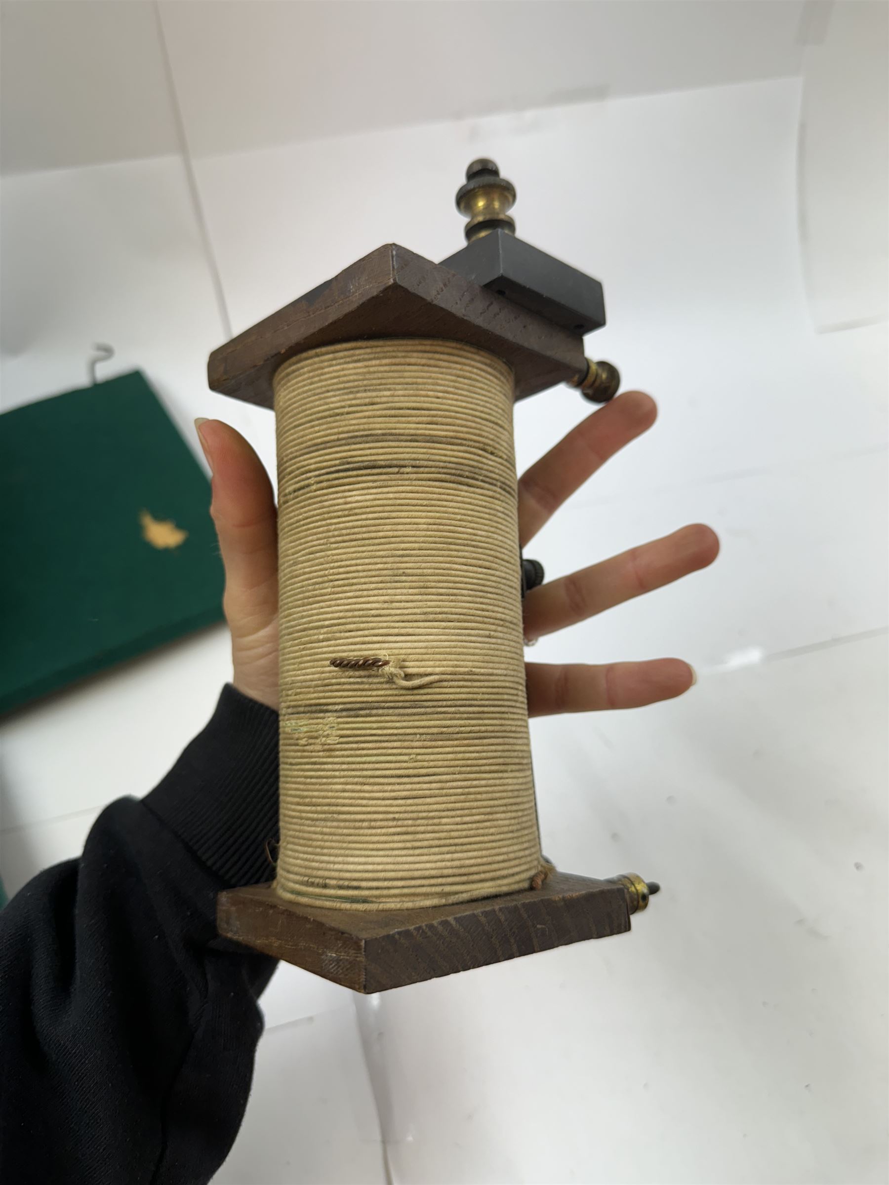 Prototype for a wireless telegram machine, possibly Marconi, contained within a portable folding box
