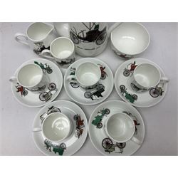 Crown Staffordshire coffee service for six, decorated with motor cars 