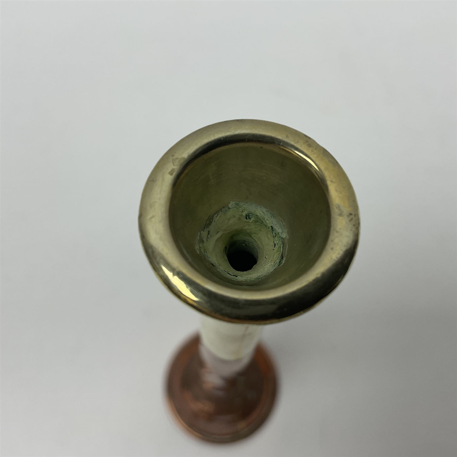 Late 19th century copper and silver plate hunting horn, stamped Swaine & Adeney London Proprietors of Kohler & Son Made in England, L23.5cm