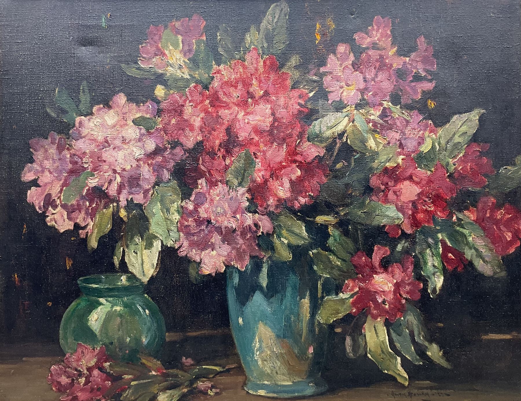 Owen Bowen (Staithes Group 1873-1967): Still Life of Flowers, oil on canvas signed 70cm x 90cm