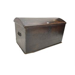 18th century oak blanket chest, hinged dome lid concealing fitted candle box 