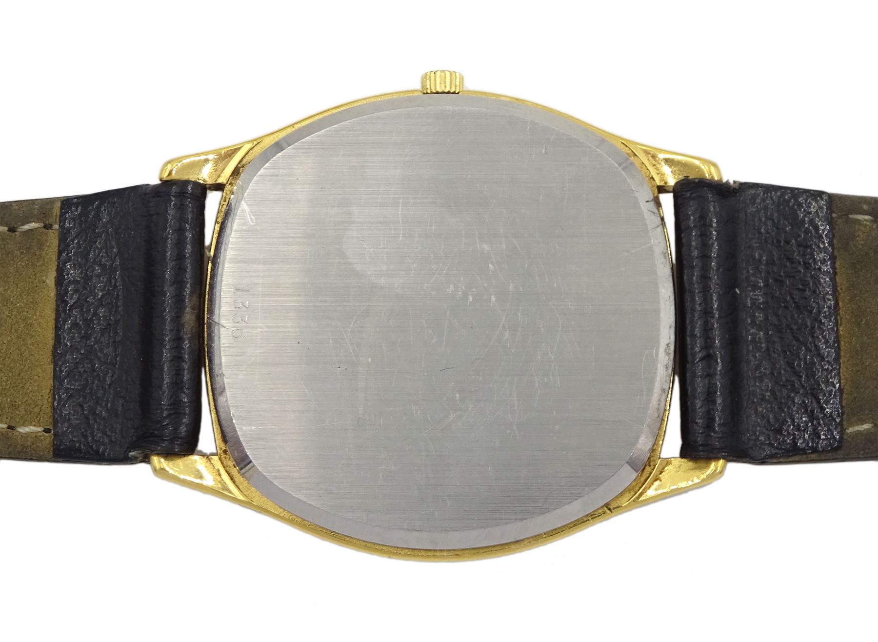 Omega De Ville gentleman's gold plated and stainless steel quartz wristwatch, Cal. 1336, Ref. 191 0097, on black leather strap