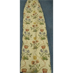  SIngle beige ground curtain with floral pattern (Drop - 210cm, W160cm), two single thermal lined curtains (Drop - 210cm, W200cm and Drop - 230cm, W250cm) a pair of curtains, three cushions etc  