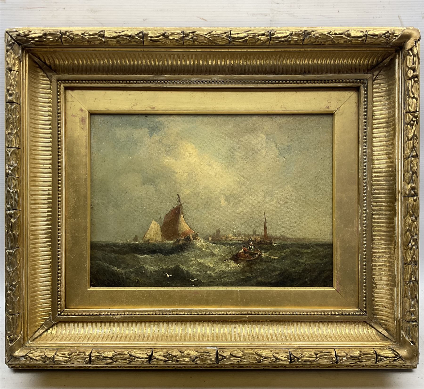 William Anslow Thornley (British fl.1858-1898): Leaving the Harbour in Heavy Seas, oil on canvas signed 'Thornbery' 24.5cm x 34.5cm 