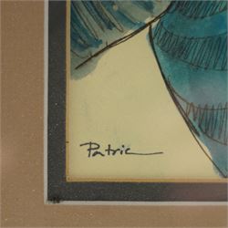 Patricia Govezensky (Israeli 1961-): Lady in a Green Dress, watercolour signed 32cm x 24cm