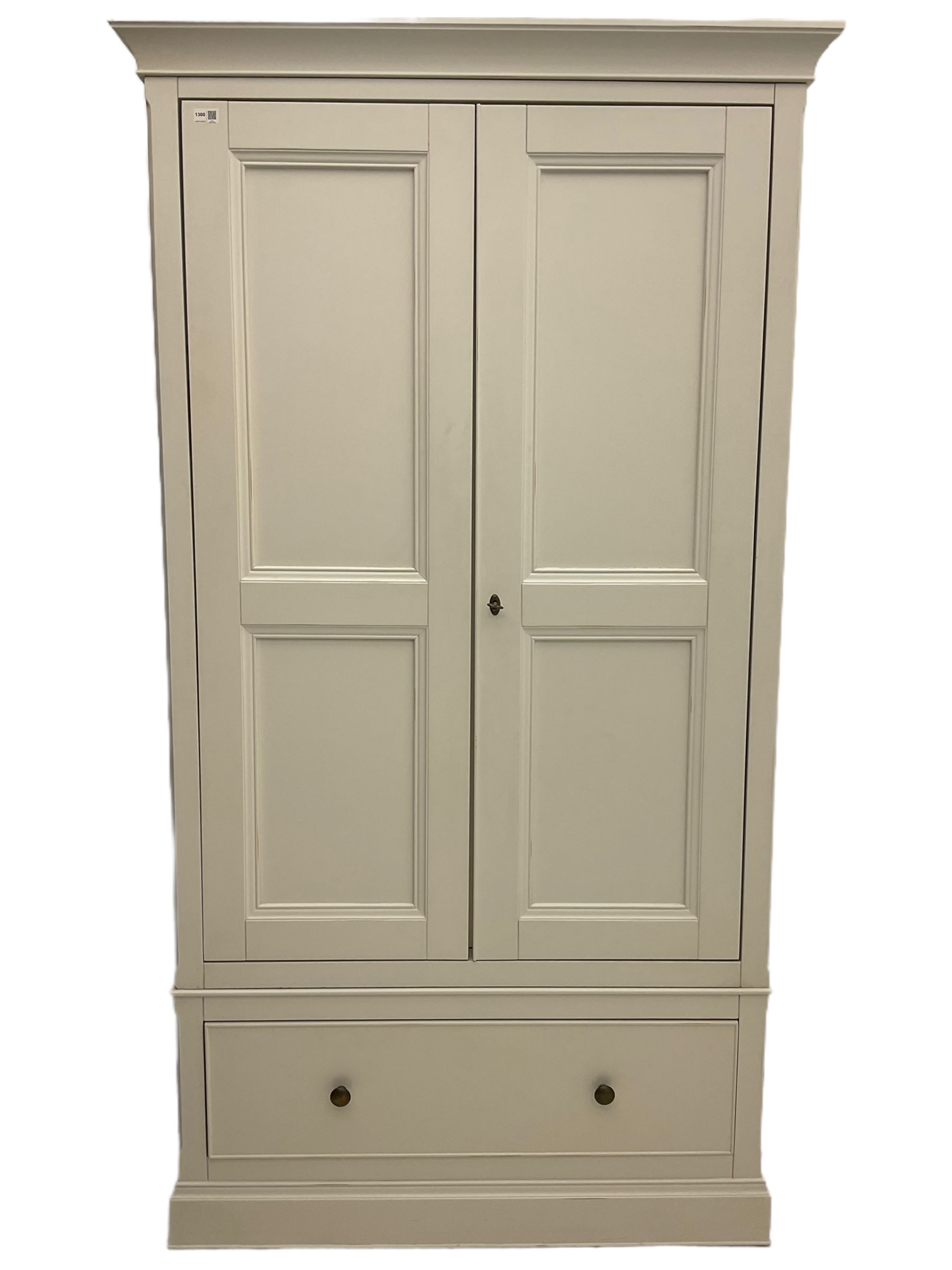 Willis Gambier white painted double wardrobe, with drawer to base