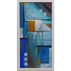  D Leach (British 20th Century): 'Wood', abstract mixed media on canvas signed, titled verso 60cm x 29cm    