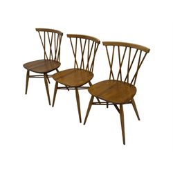 Lucian Ercolani for Ercol - set of six 'Shalstone dining chairs, curved top rail and spindle back with criss-cross design, solid seat raised on tapering supports, united by matching criss-cross stretchers