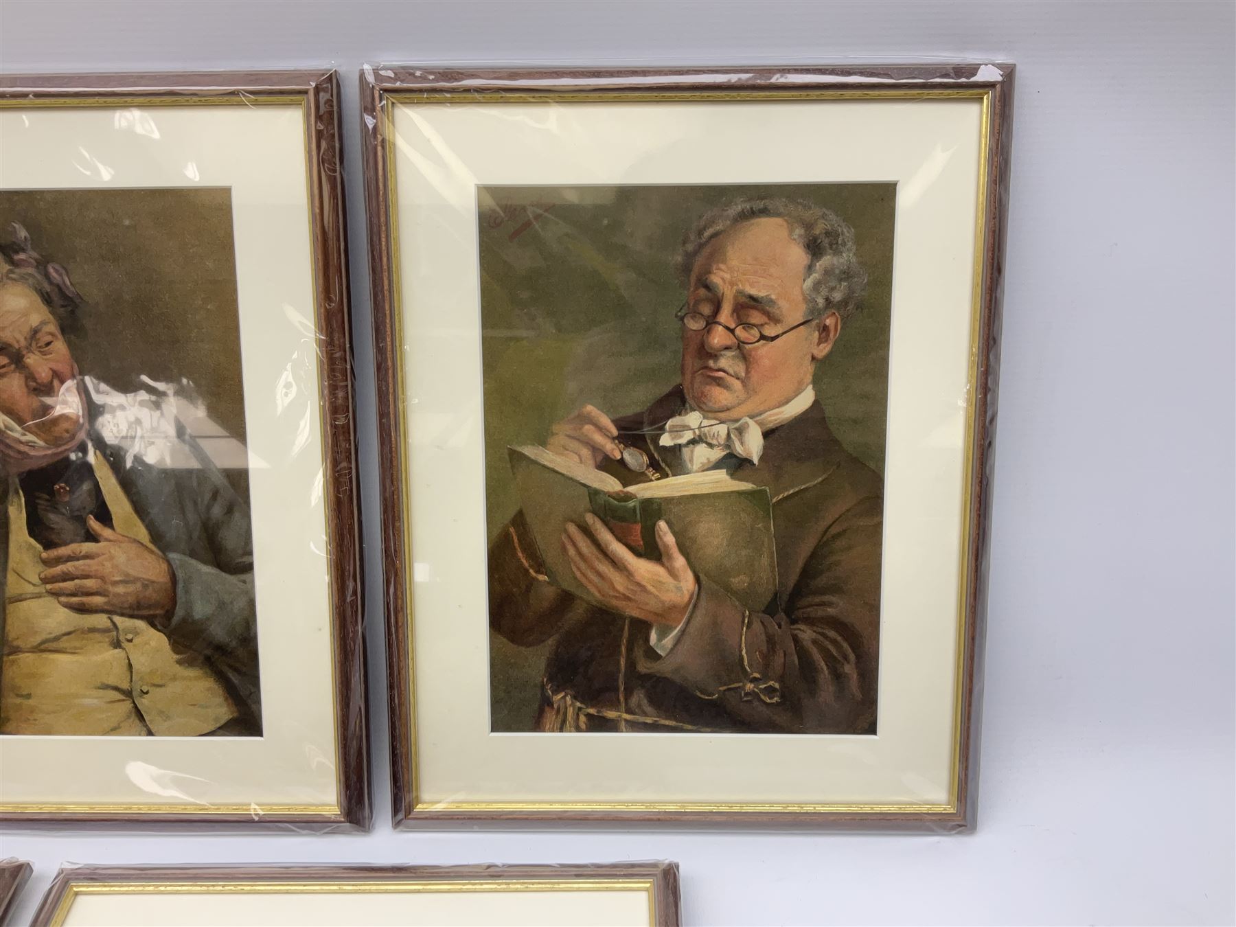 A series of five Pears character prints depicting a personification of the senses, including 'Feeling', 'Smelling', 'Hearing', 'Tasting' and 'Seeing', depicting gentlemen of various occupations, offset lithographic prints 28cm x 20cm (5)