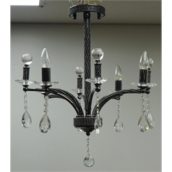  Modern eight branch electrolier, faceted glass terminals and diamante embellishment, H44cm   