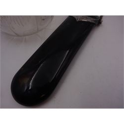 Late Victorian silver mounted tortoiseshell spectacles case, of oval form with openwork silver clip, the clip and silver rim both hallmarked Cornelius Desormeaux Saunders & James Francis Hollings (Frank) Shepherd, Chester & London 1895, L21.5cm, together with an Edwardian silver mounted scent bottle, the glass body with etched and cut floral decoration, hallmarked London 1908, H13cm