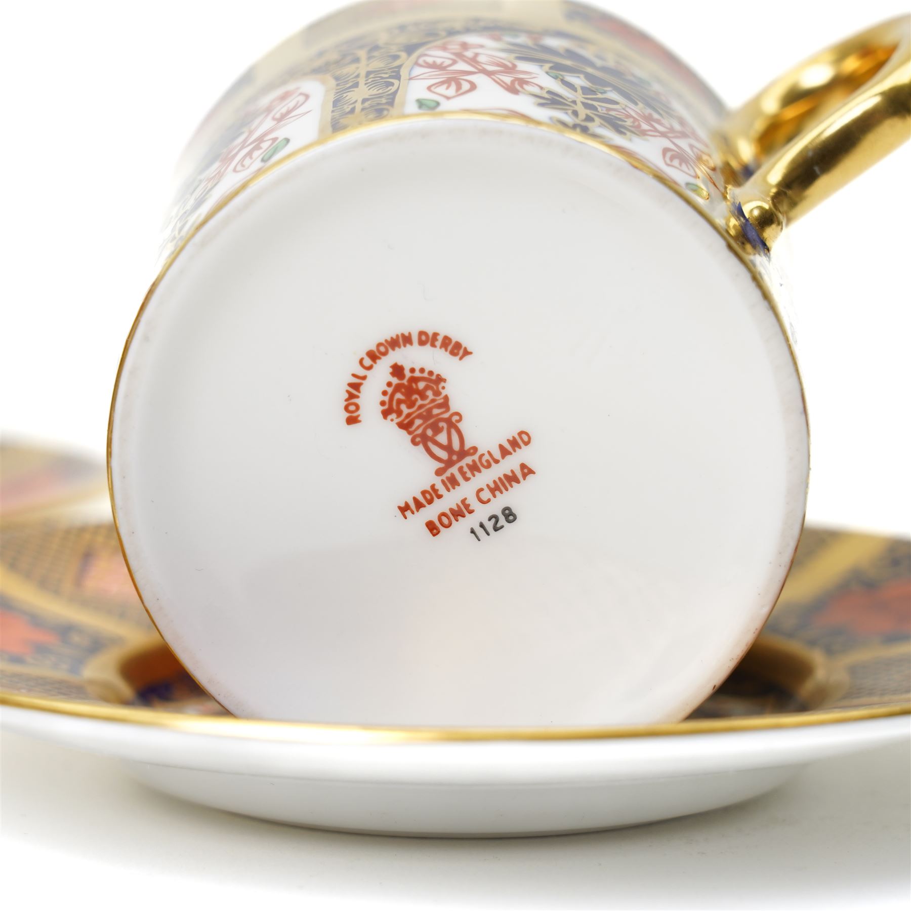 Set of six Royal Crown Derby Imari coffee cans and saucers, pattern 1128 