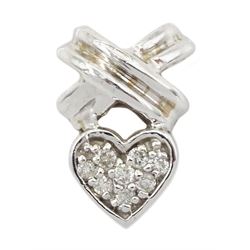 14ct white gold pave set heart and cross pendant
