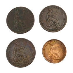Three Queen Victoria pennies dated 1848, 1853 and 1854 and a Queen Victoria 1841 half penny coin