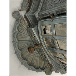 Deville & Co - French Art Nouveau period blue enamel stove, decorated with floral scrolls and flower heads, shell heath, W69cm, H78cm