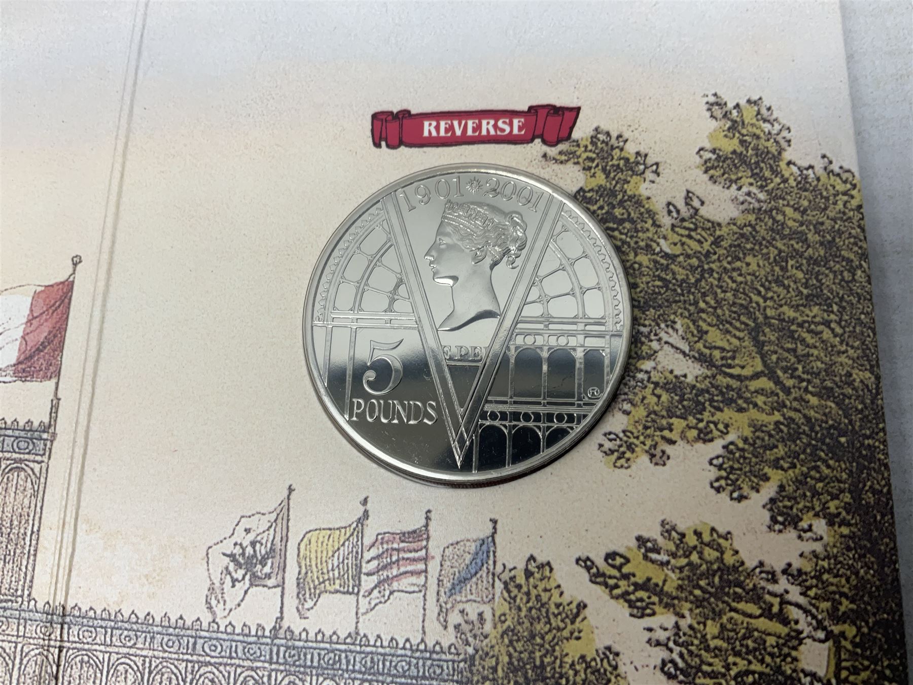 The Royal Mint United Kingdom 1984 brilliant uncirculated coin collection, 1997 and 2001 commemorative crown coins, 1997 old round one pound, all in card folders and four sterling silver medallic first day covers from the 'Great Britons' collection housed in a blue folder