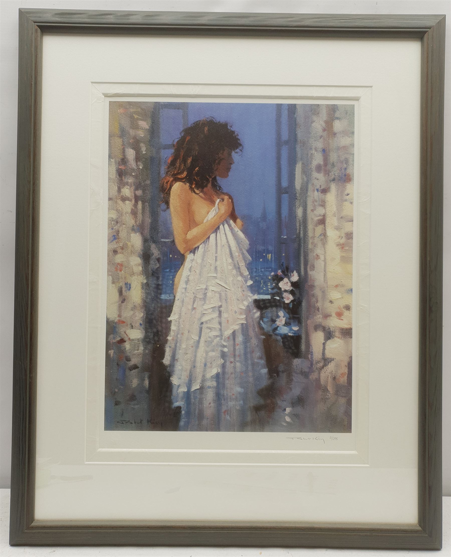 Steven Townsend (British 1955-): Sunset, limited edition colour print signed and numbered 62/195 in pencil 43cm x 43cm; Gillian McDonald (British Contemporary) 'Moorland Light I', limited edition colour print signed titled and numbered 61/195 in pencil 60cm x 46cm; Robert King (British 1936-): 'Window at Twilight', limited edition colour lithograph signed and numbered 2/295 in pencil pub. Solomon & Whitehead 41cm x 30cm (3)