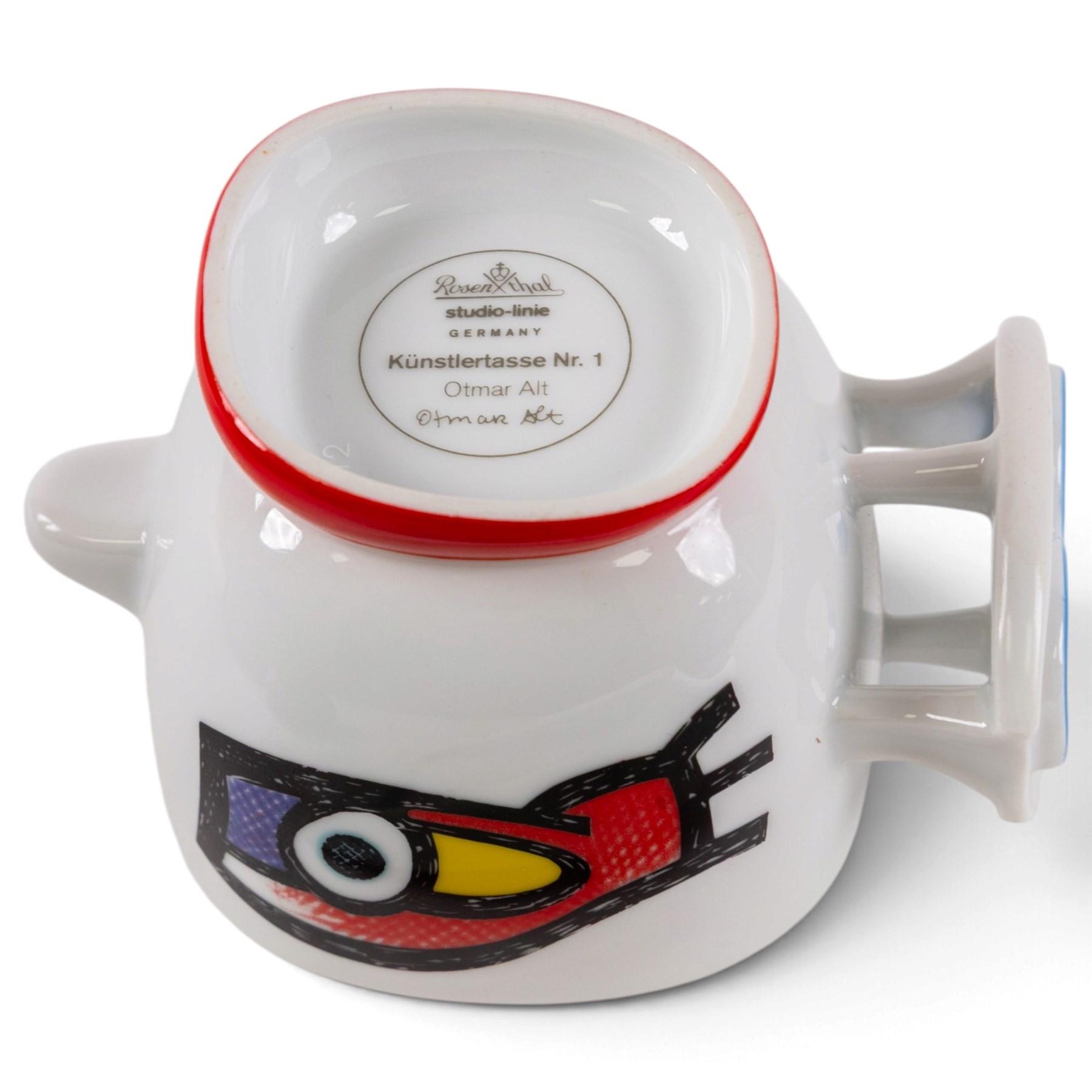 Otmar Alt (German 1940-) for Rosenthal Studio Line - 'Bird on the Roof' sculpture and 'Artist's Mug no. 1' teacup and saucer set, both porcelain max H13cm (2)